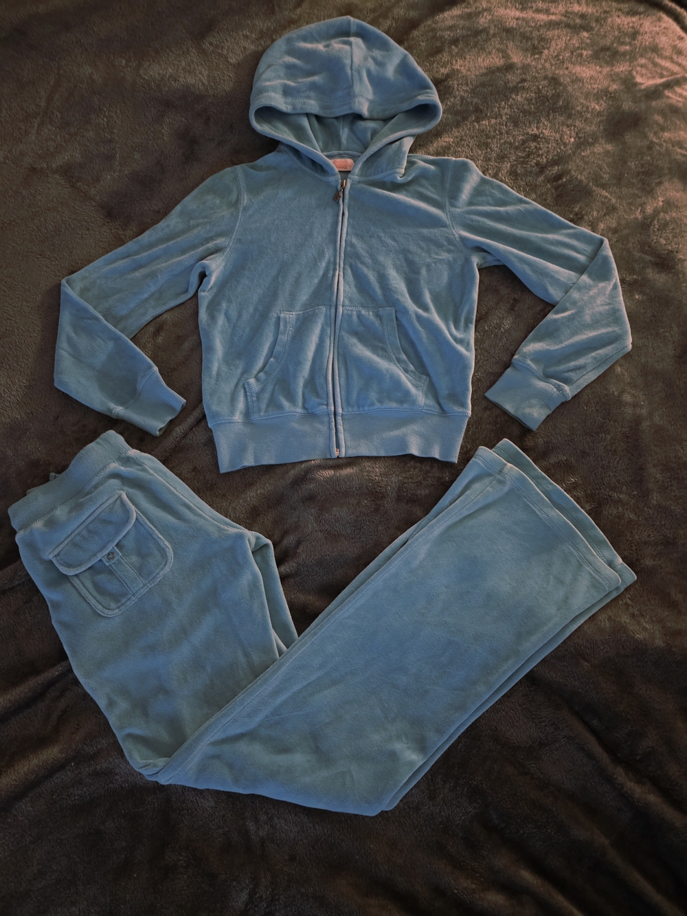 Velour Zip Hoodie & Jogger Set - Light Blue
